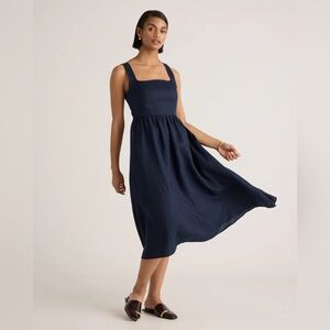 Quince European Linen Fit and Flare Dress, Navy, XS, NWOT